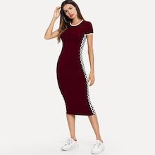 Romwe Checkered Sideseam Bodycon Longline Dress