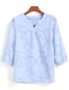 Romwe V Cut Lace Jacquard Blue Top