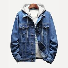Romwe Guys Contrast Hooded Denim Jacket