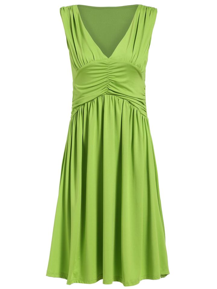 Romwe V Neck Sleeveless Folds Dress