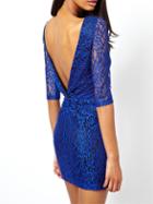 Romwe Half Sleeve Open Back Lace Sheath Dress