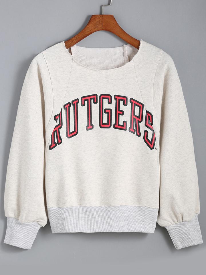 Romwe Letter Print Apricot Sweatshirt