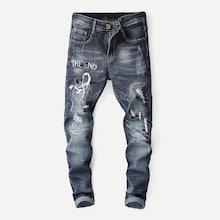 Romwe Men Embroidery Destroyed Jeans