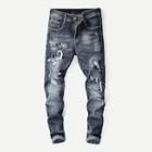Romwe Men Embroidery Destroyed Jeans