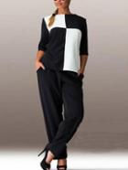 Romwe Contrast Black White Checkered Blouse With Pants