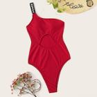 Romwe One Shoulder Cut-out Front One Piece Swimsuit