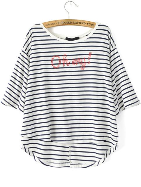 Romwe With Diamond Striped Loose T-shirt