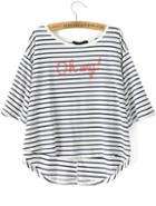 Romwe With Diamond Striped Loose T-shirt