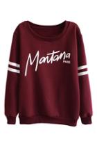 Romwe Striped Letters Print Ribbed-cuffs Sweatshirt