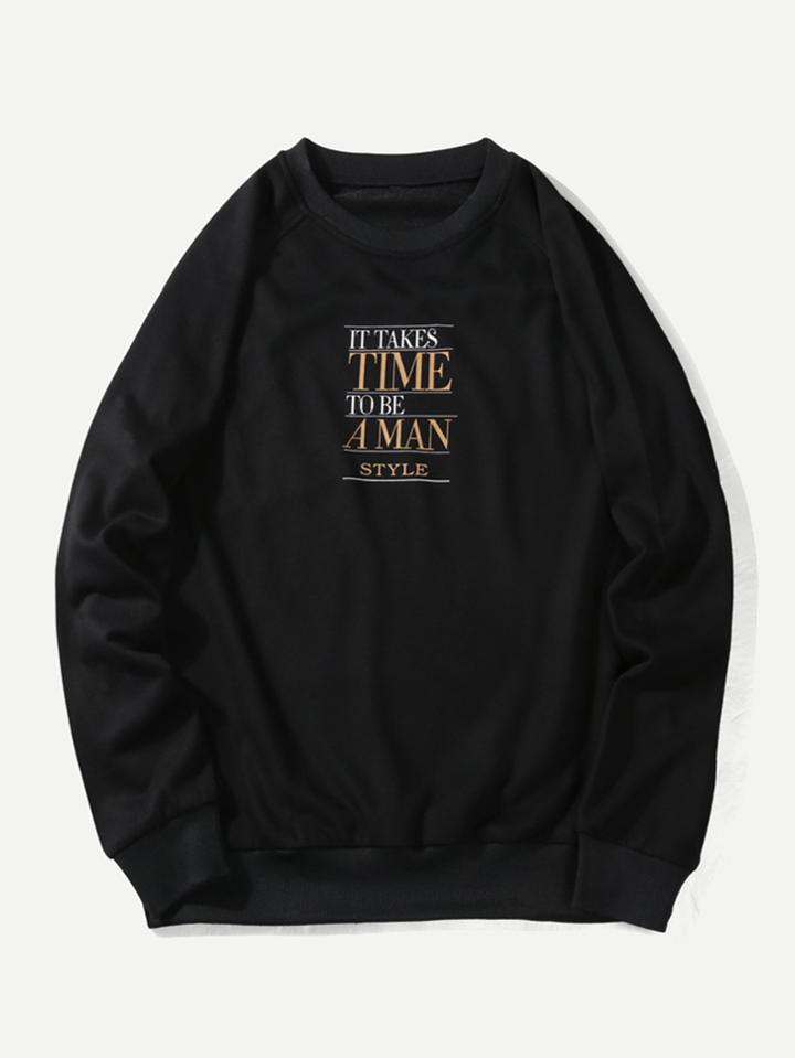 Romwe Men Letter Printed Sweatshirt