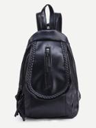 Romwe Black Zip Front Braided Trim Backpack