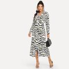 Romwe Zebra Pattern V Neck Dress