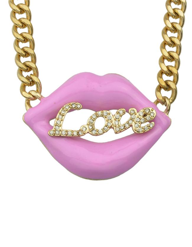 Romwe Pink Mouth Lovependant Necklace