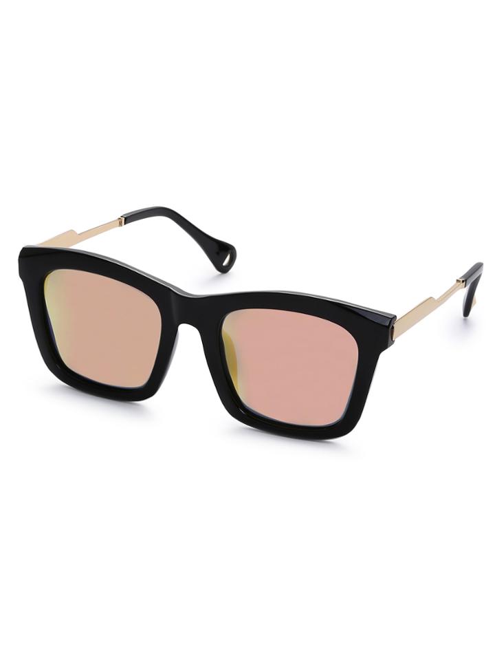 Romwe Black Frame Metal Trim Iridescent Lens Sunglasses