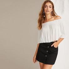 Romwe Pocket Patched Button Up Denim Skirt