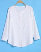 Romwe Round Neck Buttons Loose White Blouse