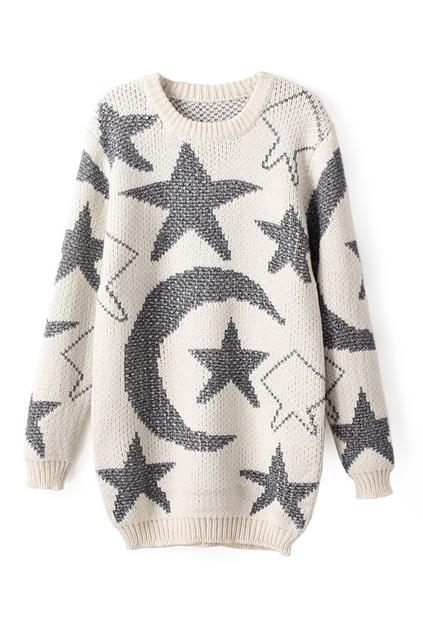 Romwe Moon & Star Knitted Long Jumper