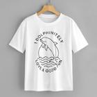 Romwe Dolphin And Letter Print Tee