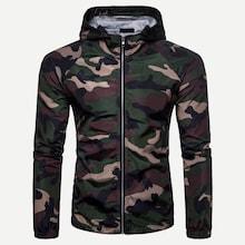 Romwe Men Zip Camo Hooded Jacket