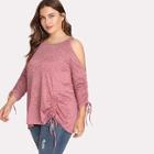 Romwe Plus Cold Shoulder Ruched Tee