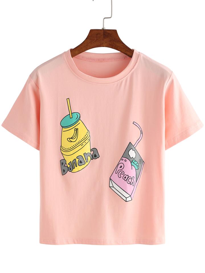Romwe Pink Box Print T-shirt