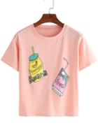 Romwe Pink Box Print T-shirt