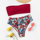 Romwe Bandeau With Floral Print High Waist Bikini Set