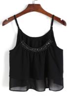 Romwe Spaghetti Strap With Bead Black Cami Top