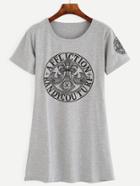 Romwe Grey Graphic Print Tshirt Dress