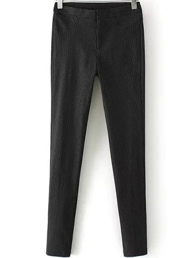 Romwe Vertical Striped Slim Black Pant