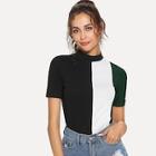 Romwe Mock-neck Color-block Tee