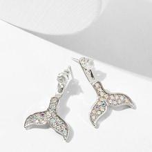 Romwe Rhinestone Fishtail Drop Earrings 1pair
