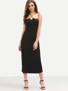 Romwe Strappy Long Cami Dress - Black