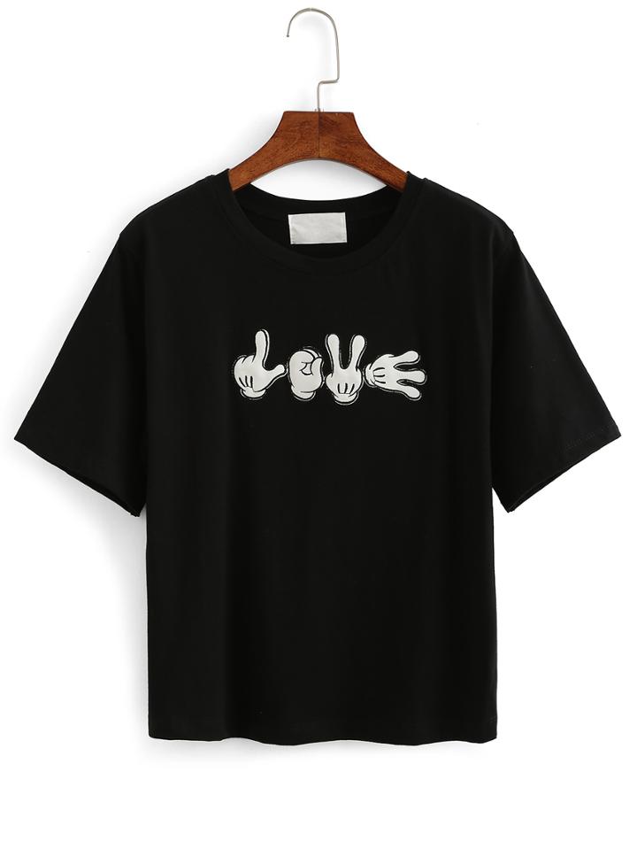 Romwe Hand Patch Short Sleeve T-shirt