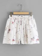 Romwe Drawstring Waist Floral Print Shorts