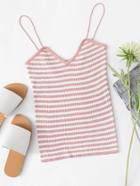 Romwe Contrast Striped Ribbed Cami Top