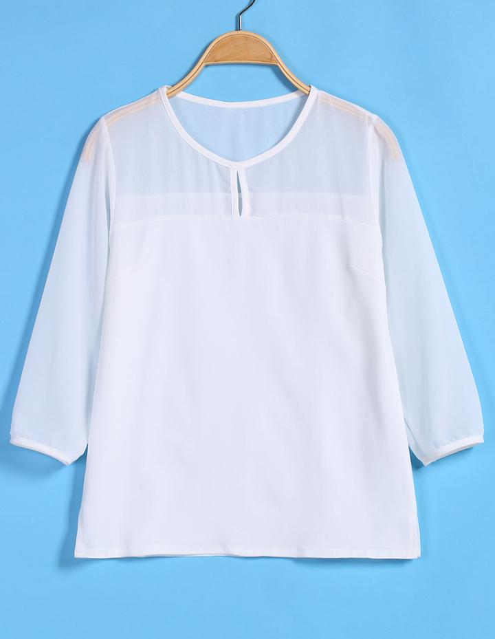 Romwe Half Sleeve Sheer Chiffon White Blouse