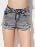 Romwe Cloud Wash Cuffed Distressed Denim Shorts