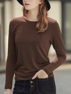 Romwe Long Sleeve Camel T-shirt