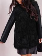 Romwe Faux Fur Slim Black Coat