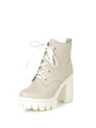 Romwe Block Heeled Lace Up Ankle Boots