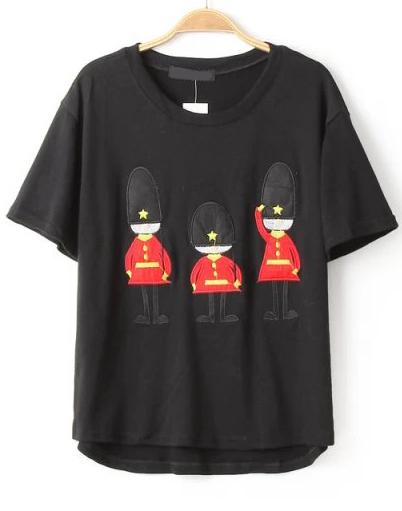 Romwe Soldier Embroidered Dipped Hem T-shirt