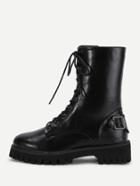 Romwe Buckle Detail Lace Up Boots