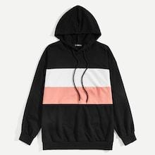Romwe Guys Drop Shoulder Cut-and-sew Hoodie