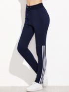 Romwe Dark Blue Striped Side Drawstring Waist Pants
