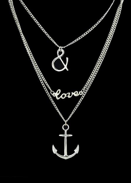 Romwe Silver Anchors Multilayels Chain Necklace