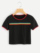 Romwe Rainbow Print Contrast Trim T-shirt