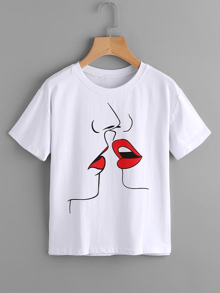 Romwe Kiss Lip Print Tee