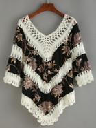 Romwe V Neck Crochet Florals Shirt