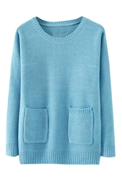 Romwe Pocketed Sheer Blue Jumper